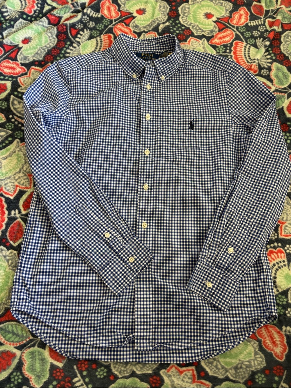 Ralph Lauren Blue and White Gingham Button-Down Shirt